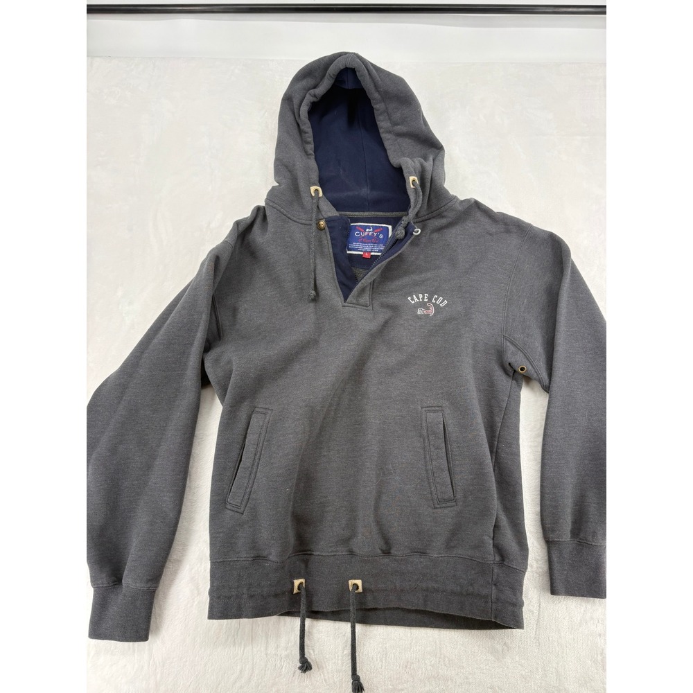 Cuffy's Hoodie Mens Large Hoodie Gray Cape Cod Embroidered Button Neck